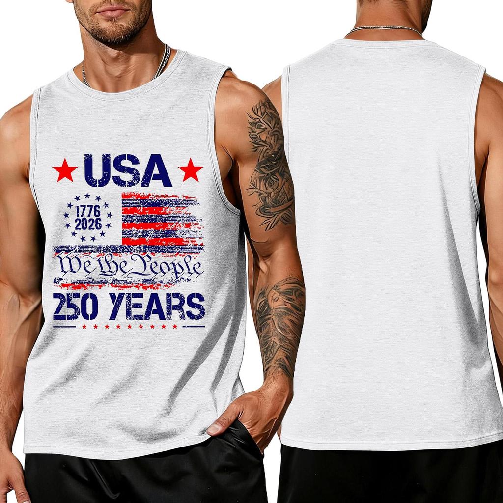 Independence Day Flag Printed Sleeveless Shirt, Men's Loose Casual Daily Summer Tank Top