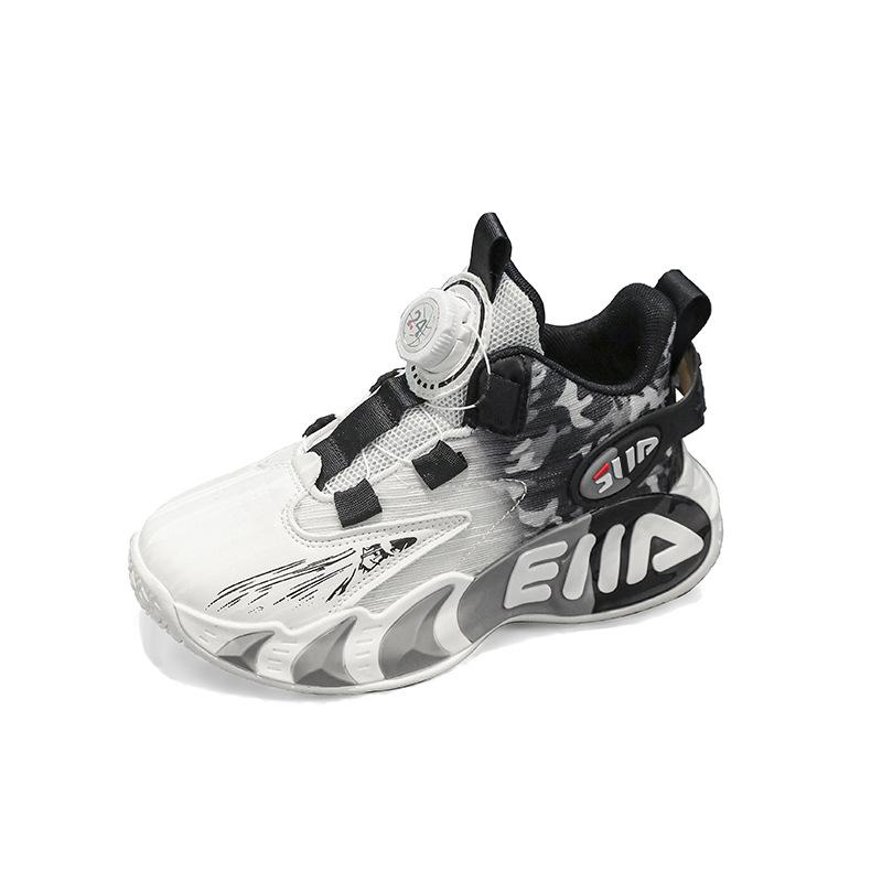 Popular children and boys soft-soled running shoes wear-resistant and non-slip middle and older children's sports shoes rotating button mesh basketba