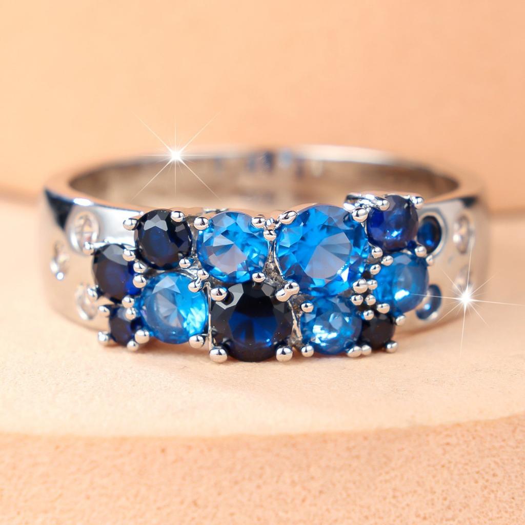 Small Round Charm Female Blue Zircon Stone Ring Vintage Silver Color Wedding Jewelry for Women