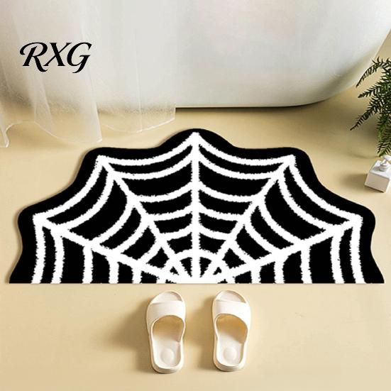 Durable Fade-resistant Rug Halloween Bathroom Rug, Spider Web Bath Mat, Gothic Pumpkin Lantern Floor Mat Non-Slip Area for Front Door Bedroom