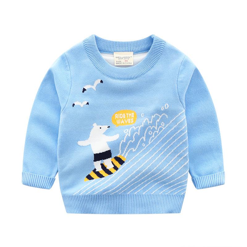 Boys Cartoon Knit Sweater Long Sleeve Pullover Soft Warm Casual Fashion Top Clothing for Toddler and Kids