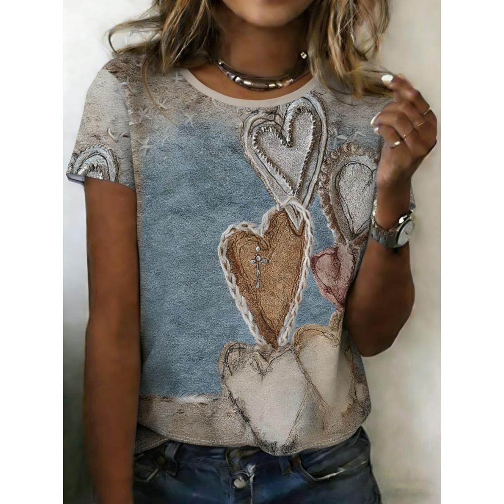 Summer Leopard Heart 3D Print T-Shirts Fashion Women's Round Neck Short Sleeve T Shirt Tees Harajuku Tops Female Clothing