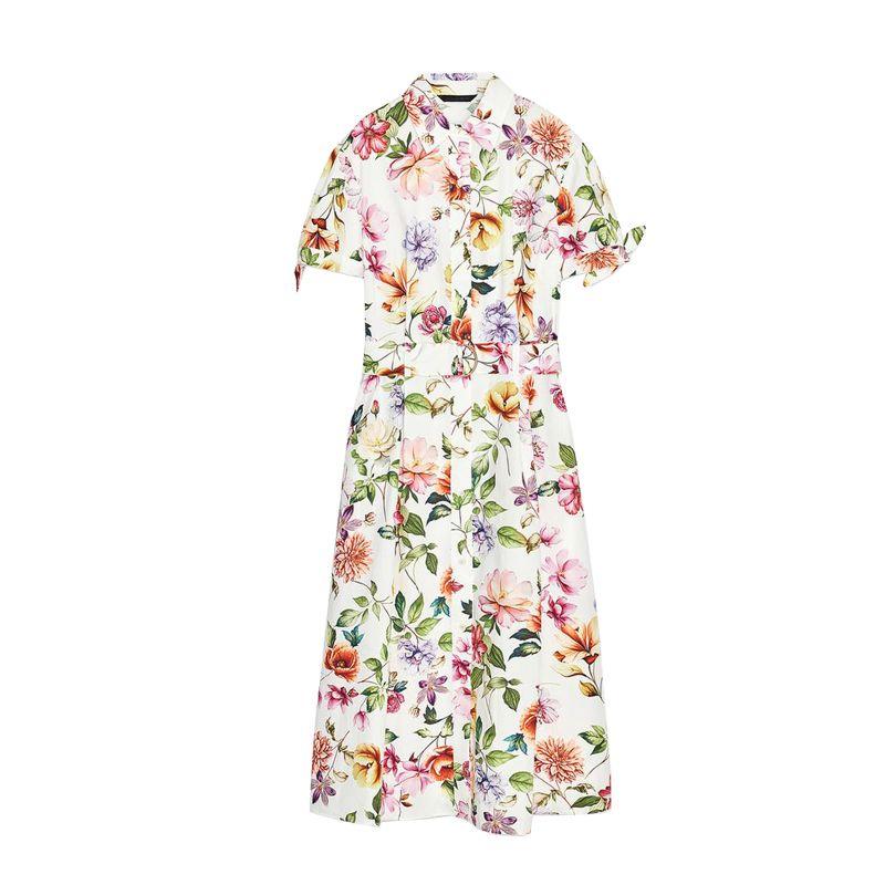 

Summer Women s Clothing Bowknot Decoration Print Poplin Short Sleeve Midi Skirt Dress 2944303 2944340 Light color L