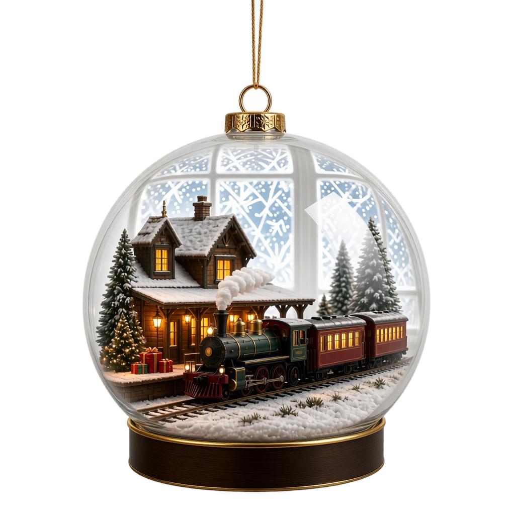 Christmas Acrylic Snow Ornament, Village Snow Scene Hanging Decoration for Christmas Tree, Holiday Home Decor Gift