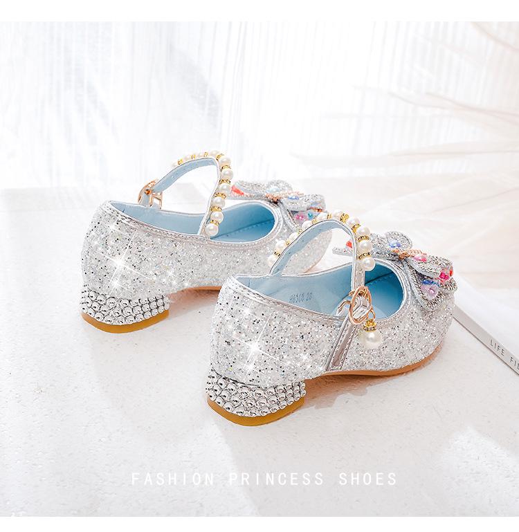 Girls' Princess Butterfly Crystal High Heel Shoes - Spring & Autumn Fashion Leather