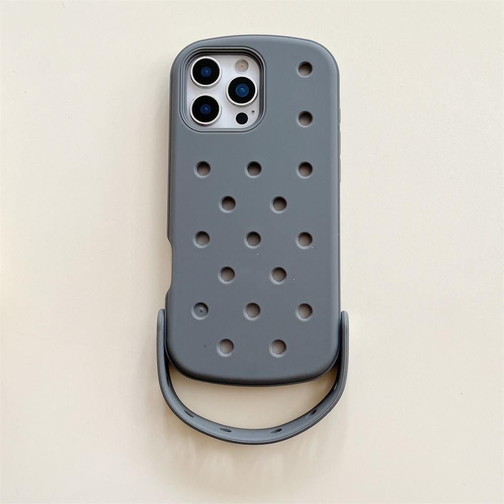For Crocs Charms DIY Wrist Strap Holder Phone Case For iPhone 17 16 15 14 Pro Max Air 13 Solid Color Soft Silicone Back Cover