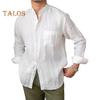 Spring Fall Men Shirt Stand Collar Single-breasted Long Sleeves Buttons Solid Color Cardigan Formal Business Style Office Top