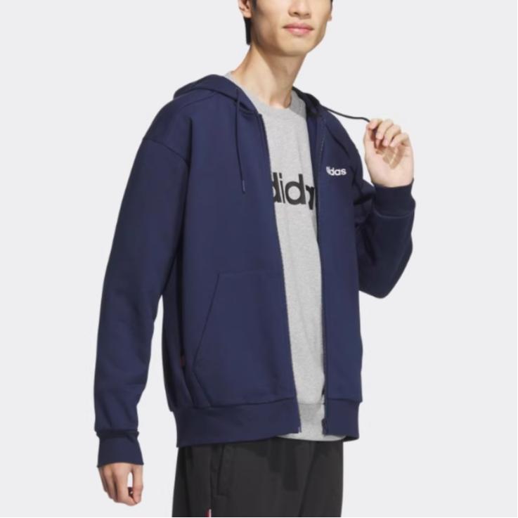 adidas SS24 Logo Zip-Up Sport-Hoodie Herren Hoodies Marineblau JI5863