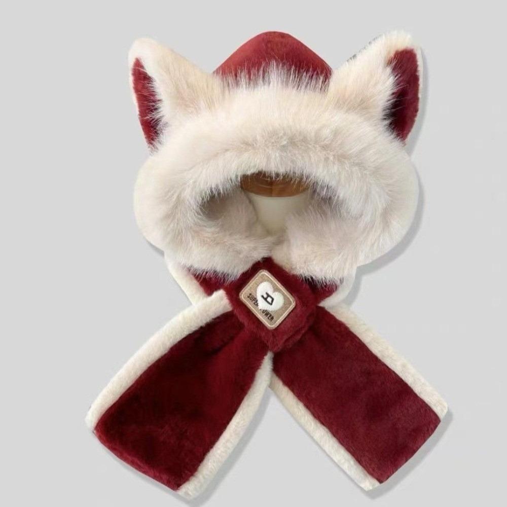 

New Fox Ears Integrated Hat Scarf Set Warm Pullover Cap Windproof Coldproof Ear Protection Hat Autumn and Winter
