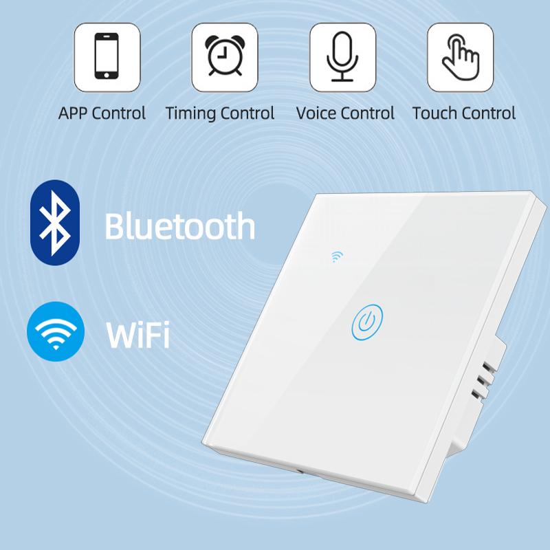 SLS Factory WiFi Wall Touch Light Switch 1 Gang EU White/Black/Gold-Compatible Alexa Google Home Made Glass PC Remote Control