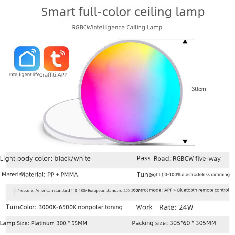 Smart RGB Ceiling Light with Dimming & Color Temp Adjustment - Tuya App & Bluetooth Voice Control