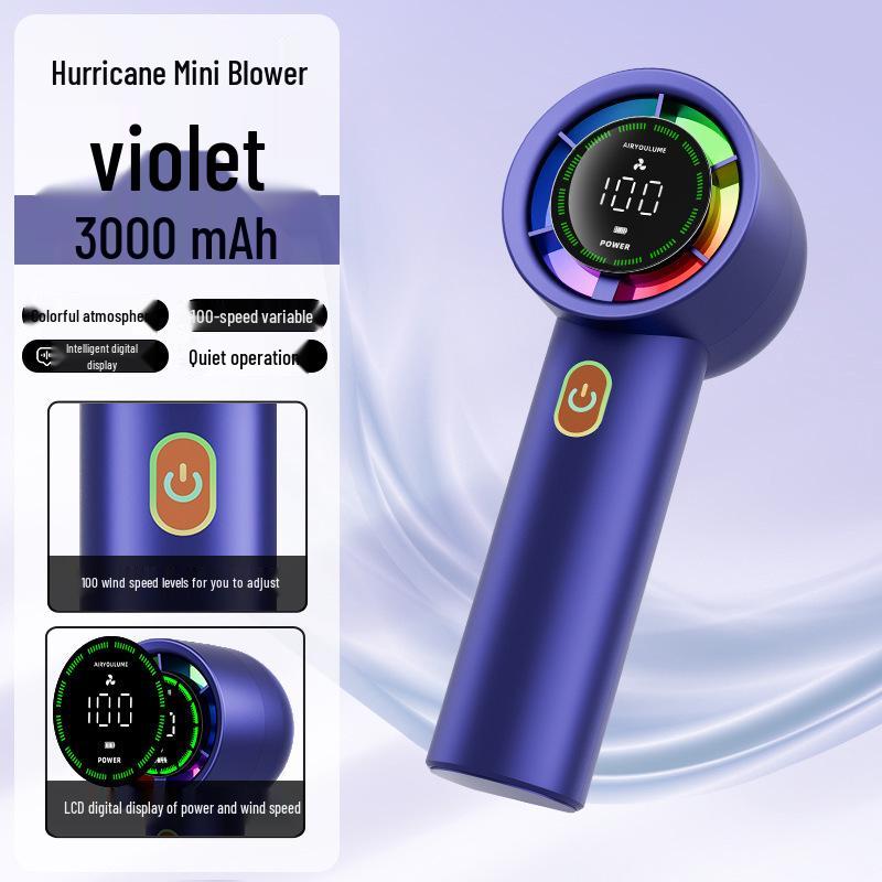 Turbo High-Speed Portable Fan with 100 Speed Settings and Digital Display 167x60x62mm