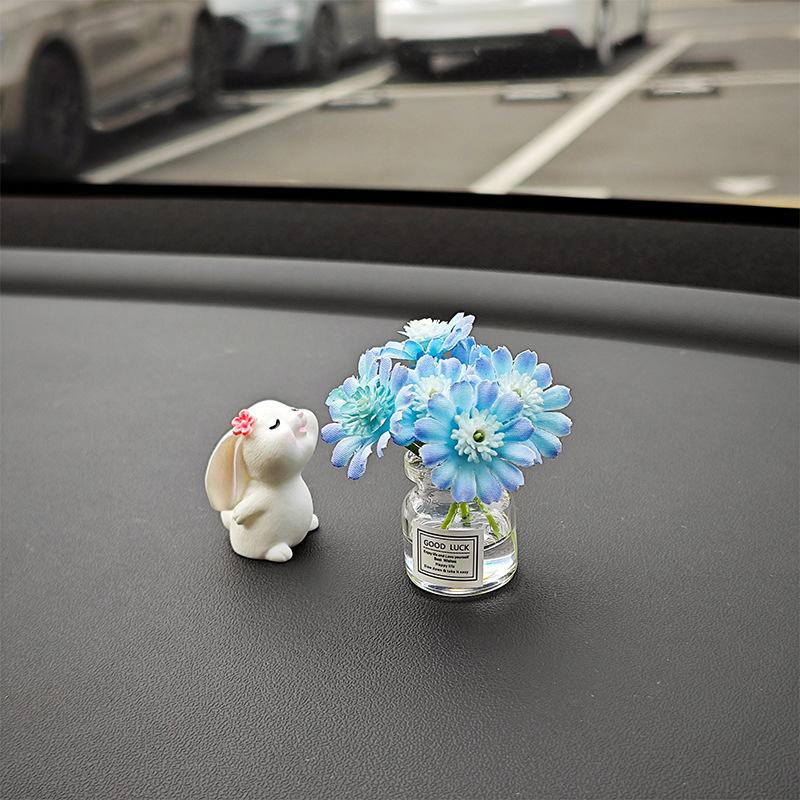 1 Set New Car Healing Doll Ornaments Cute Mini Vase And Rabbit Car Center Console Window Decoration