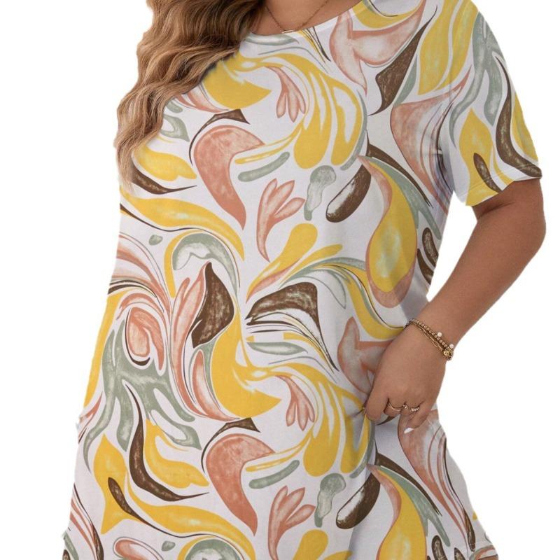 Wiosna Lato Krótkorękawowa Luźna Sukienka do Spania z Nadrukiem Sukienka Domowa Duży Rozmiar Damska Codzienna Sukienka do Spania