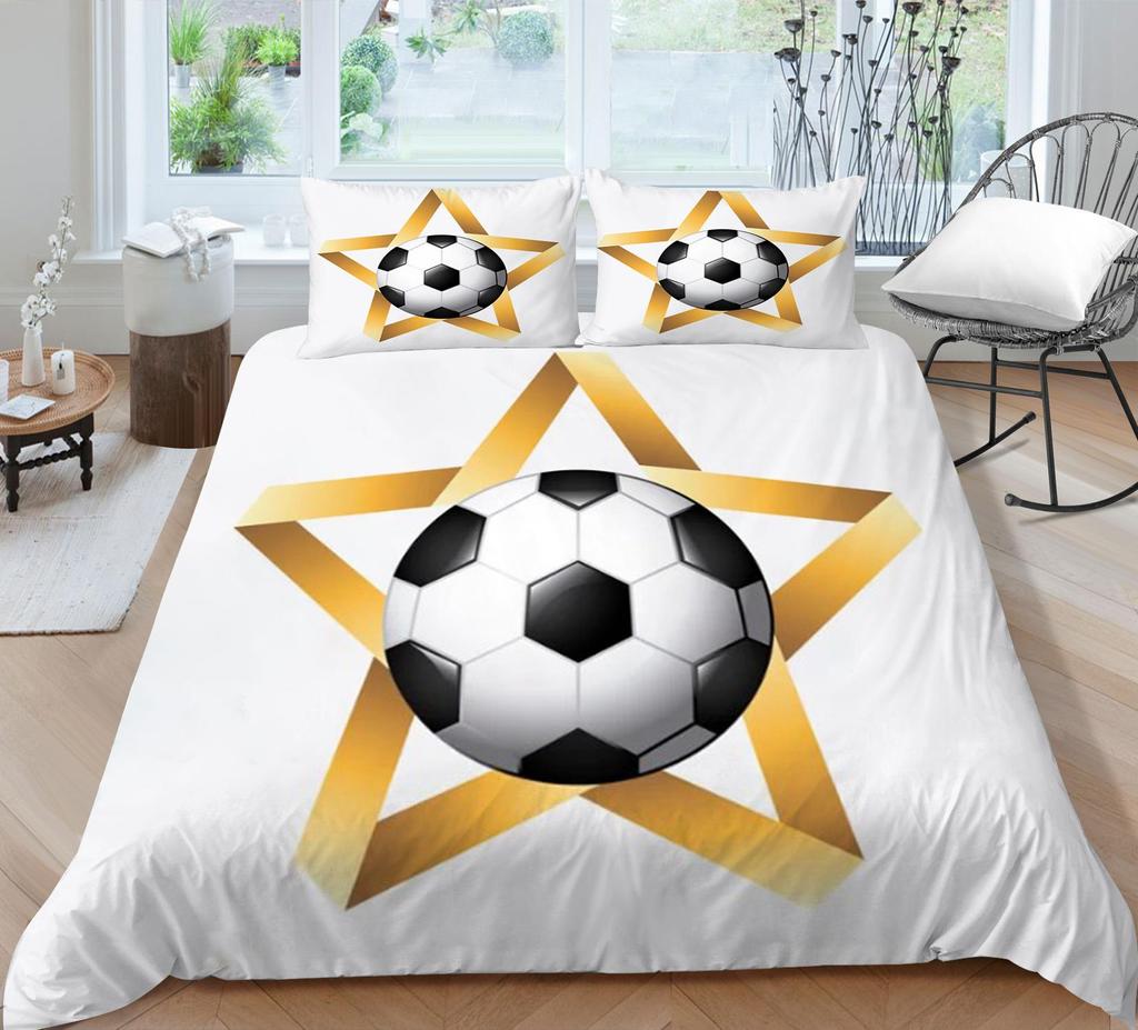 Copripiumino da calcio, Federa, Biancheria da letto, Copripiumino per camera da letto, Set per letto matrimoniale full size, 2/3 pezzi in morbido tessuto in microfibra per la casa