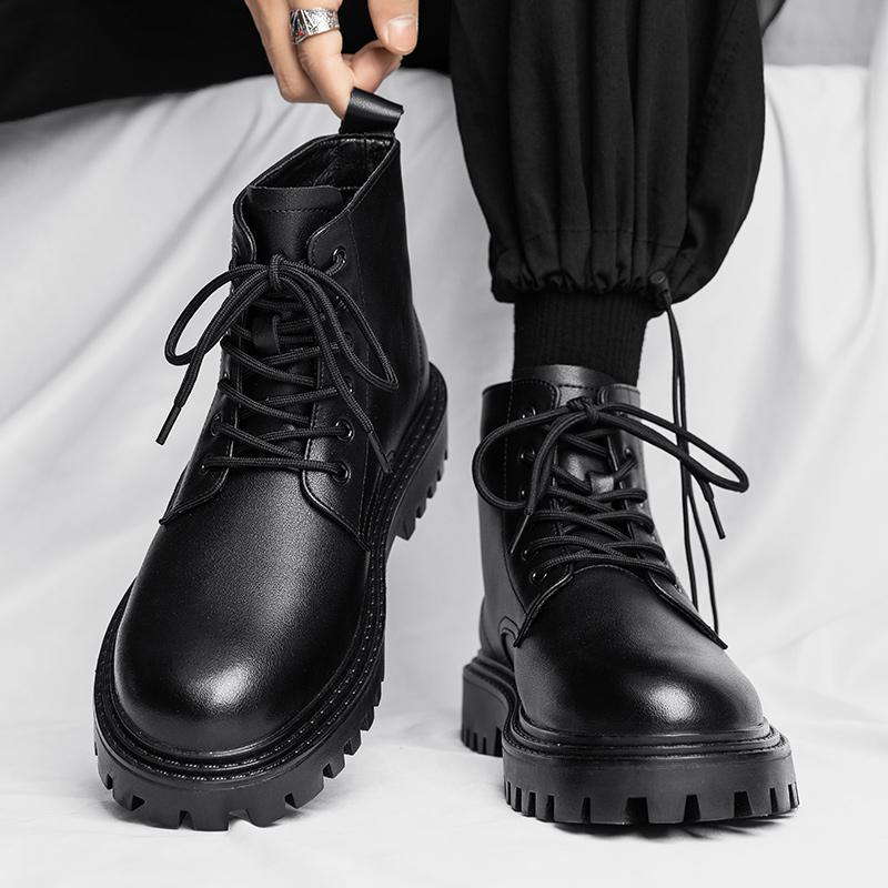 Ins Handsome Martin Boots British Style Hip Hop Zhongbang Short Boots High Waist Eight Hole Leather Shoes