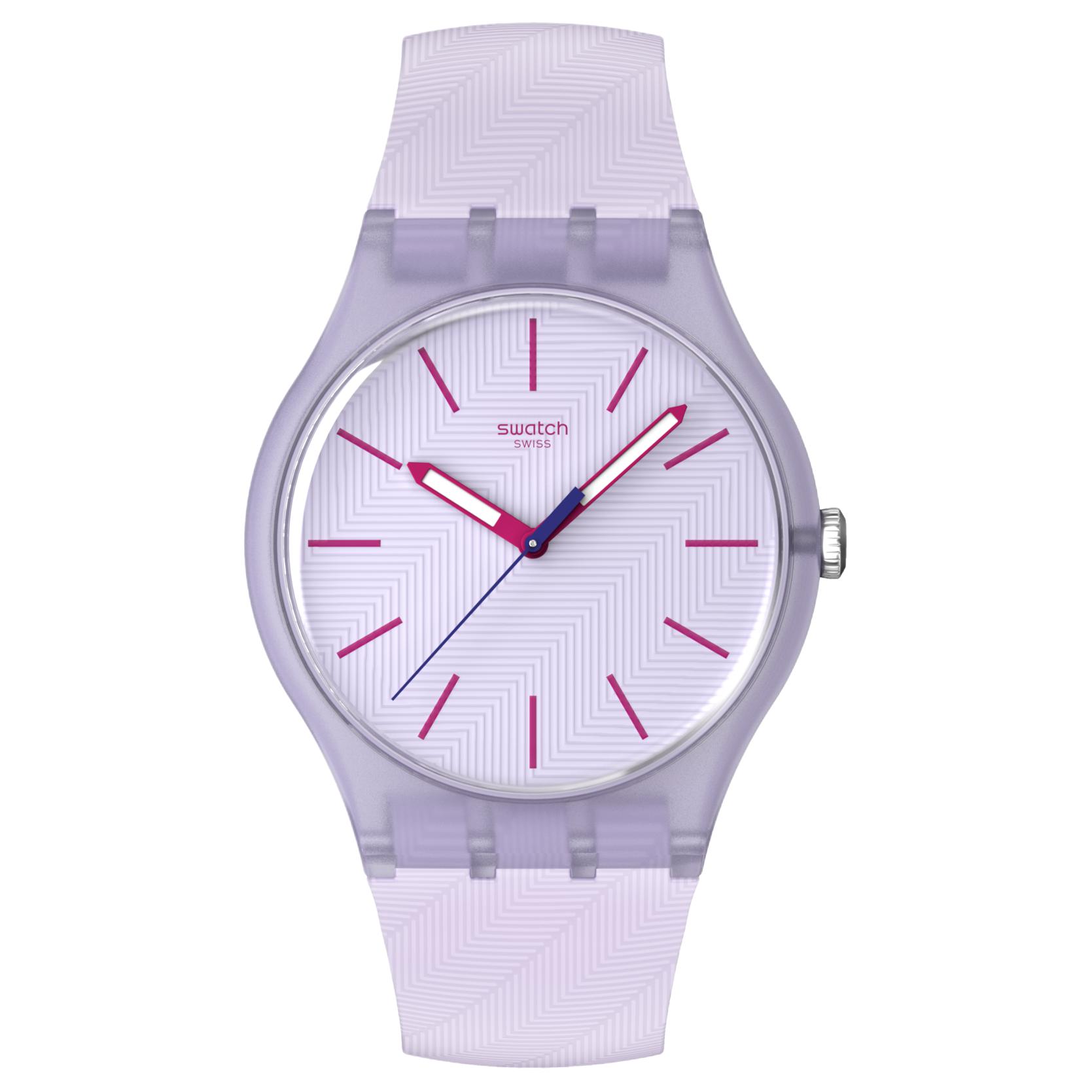 SWATCH Essentials Series Quartz Movement 30 Meters Waterproof Casual Versatile Watch 41mm Purple Dial Biosource Material Case Silicone Strap SO29V101 фиолетовый