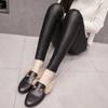 Korean Style Fleece-Lined PU Matte Leather Skinny Leggings with Single/Double Buttons