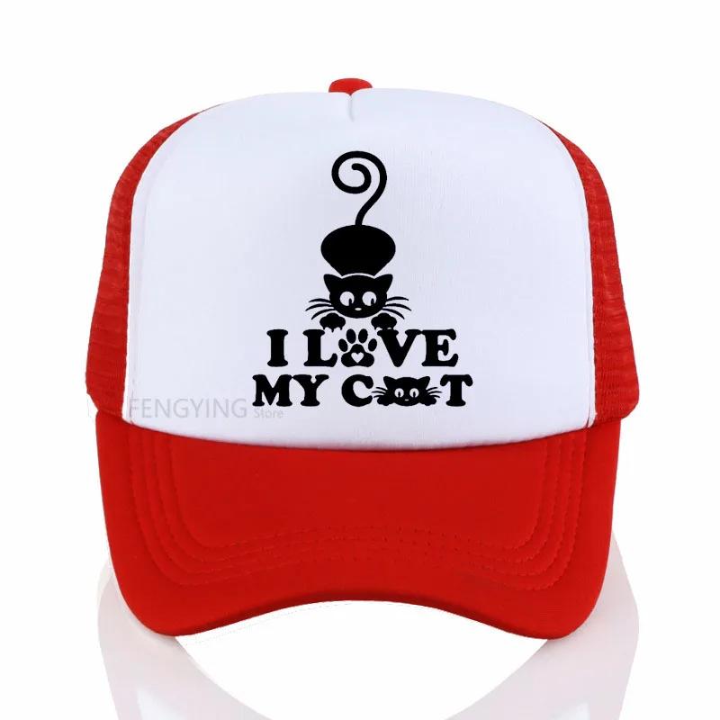 I Love My Cat print baseball cap summer Casual mesh trucker hat fashion sun snapback hats