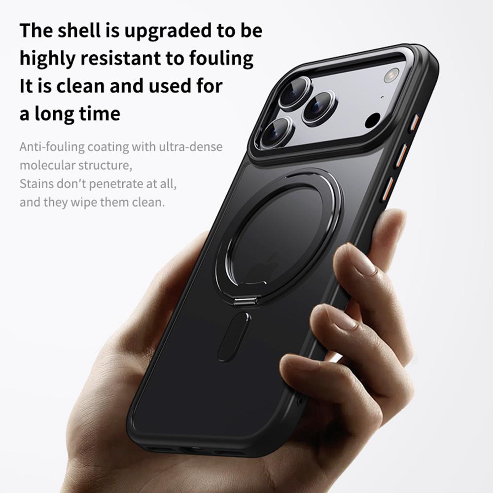 KEYSION Husă Mată Transparentă Rezistentă la Șocuri pentru MagSafe pentru iPhone 17 Pro Max 360° Suport Inel Magnetic Încărcare Wireless Acoperire Spate Telefon