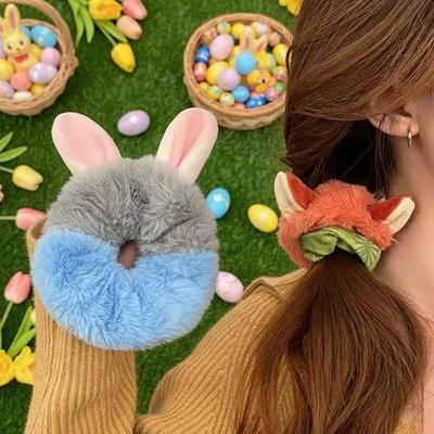 1-20PCS Cute Fox Bunny Ear Plush Elastic Hair Ties Women Girls Ponytail Hair Bands Hair Accessories Girls Gift Easter Gift