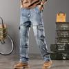 Men's Plus Size Wide Leg Multi-Pocket Workwear Denim Pants