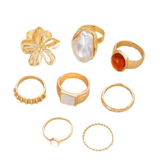 Women Stackable Rings Elegant Flower Irregular Faux Pearl Ring Retro Faux Gem