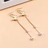 Retro Tassel Imitation Pearl Butterfly Ear Hanging Earrings, Simple Temperament Long Versatile Earrings