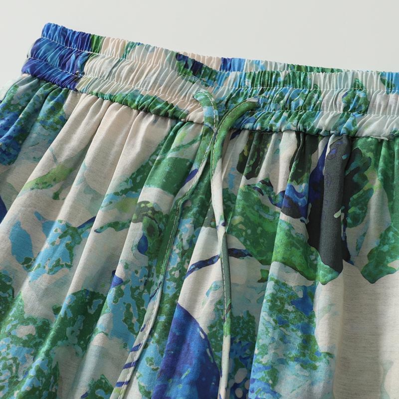 DIMANAF 2026 Summer New Plus Size Women Long Pants Loose Elastic Waist Casual Lady Bottoms Print Floral Beach