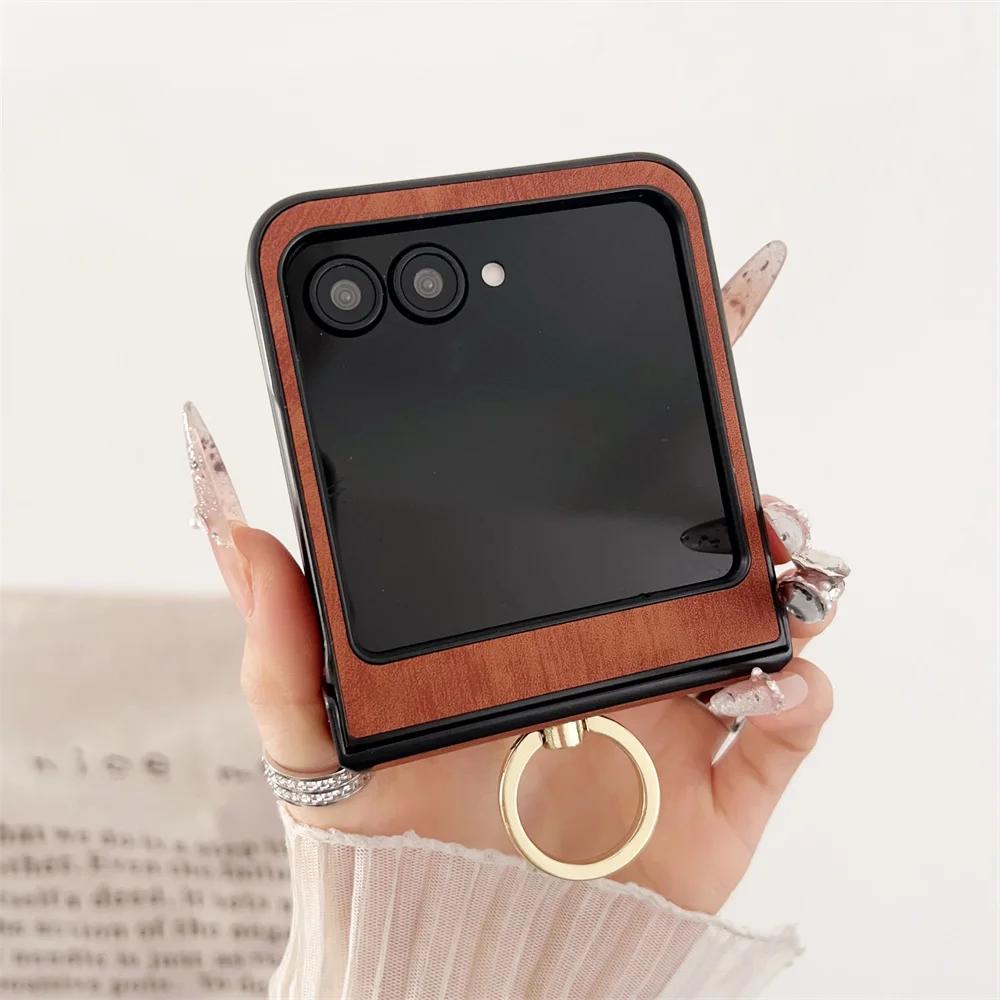 Leather Shockproof For Wireless Charging Phone Case for Motorola Razr 50 40 Ultra Mooto Razr 60 Ring Hinge Protective Cover