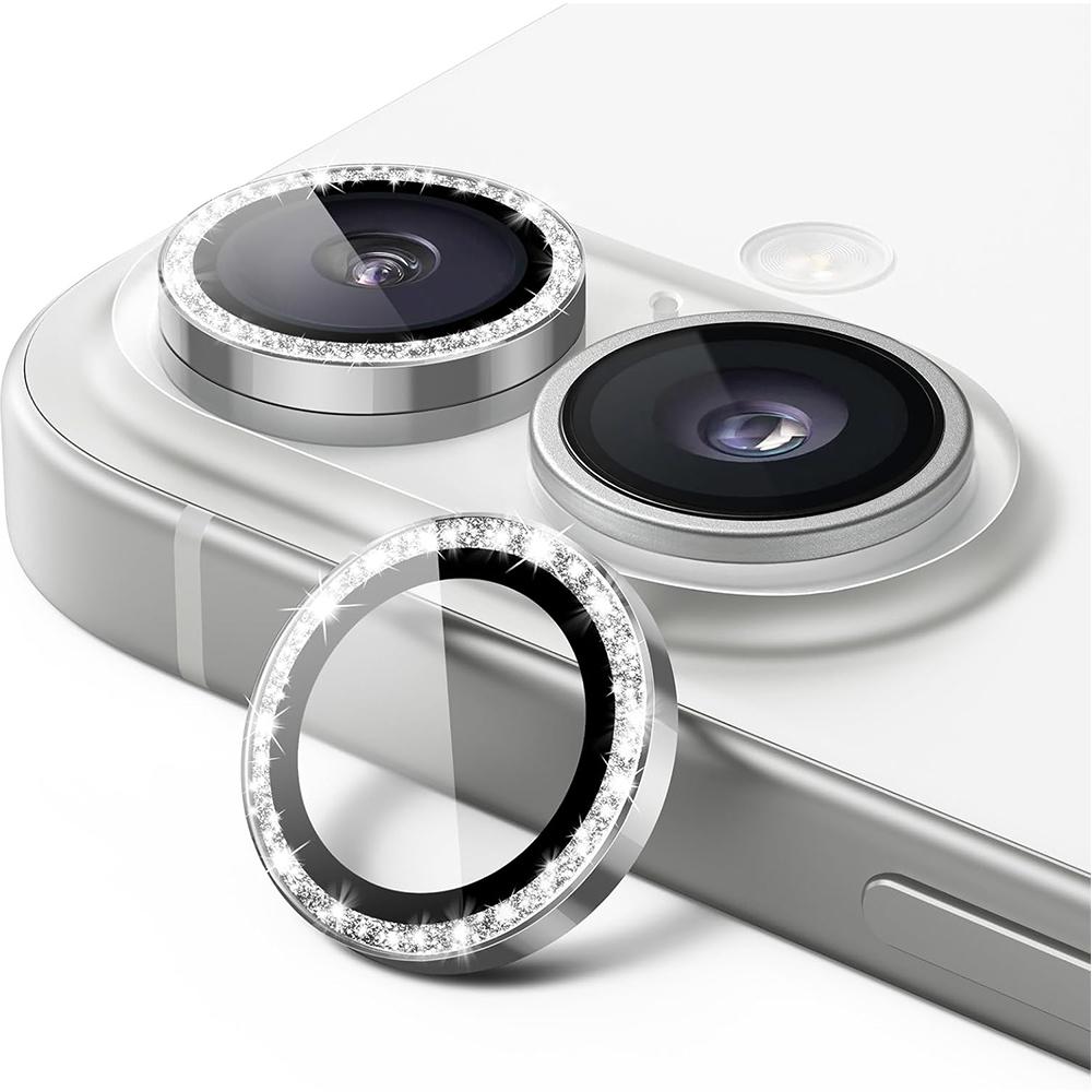 

Защитная крышка для объектива камеры Bling Glitter для iPhone 16 Pro Max 15 Plus 14 13 Mini 12 11 Iphone16 16Plus, закаленное стекло, аксессуары для телефонов For iPhone 13 серебряный