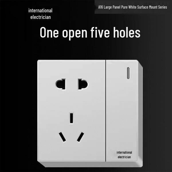 Priză electrică ultra-subțire de 16A cu montaj aparent cu panou de perete cu cinci găuri pentru uz casnic și pentru aparat de aer condiționat