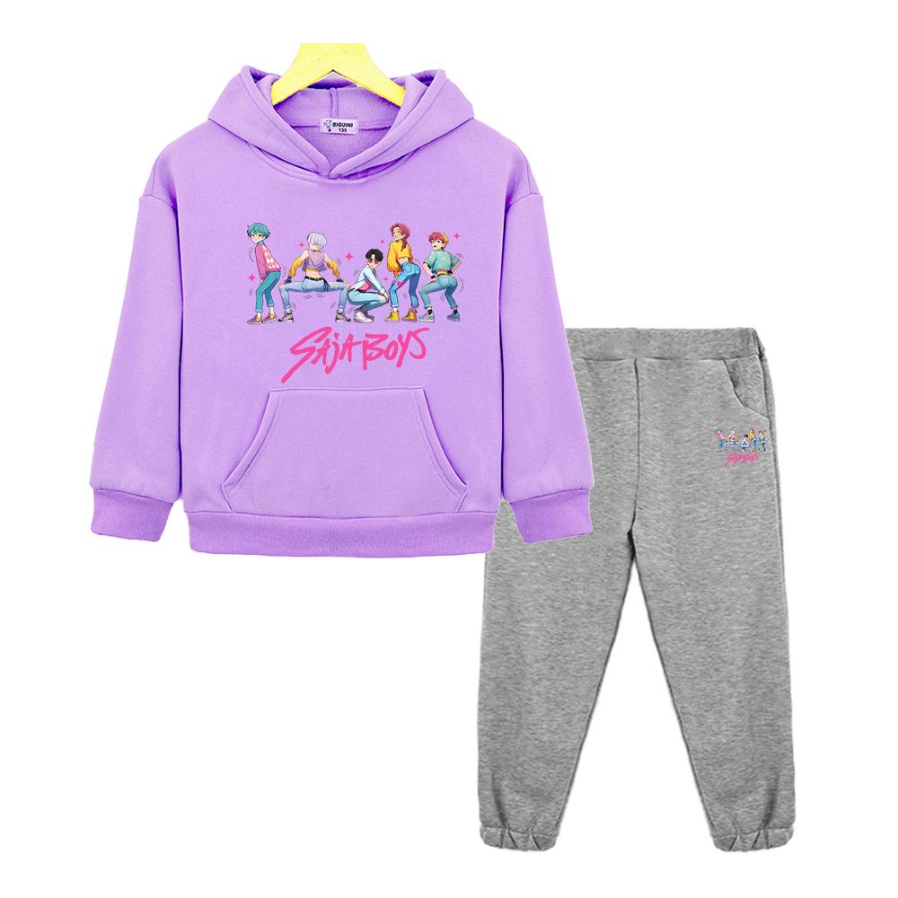 Saja Boys Autumn Boy Girl Hooded Sets Hoodie Fleece Sweatshirt Jacket Kpop Demon Hunters 2pcs Pullover+pant Kids Boutique Clothe