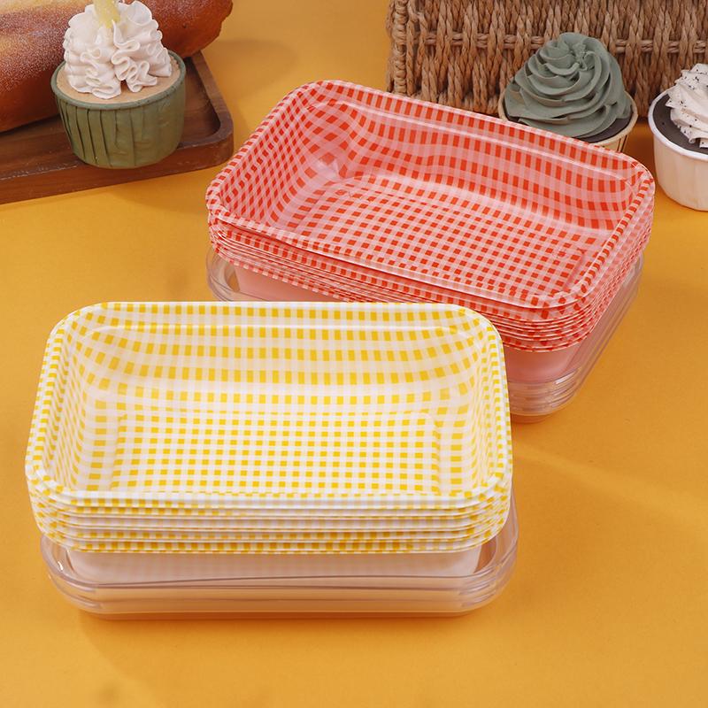 10Pcs Plaid Disposable Rectangular Plastic Packing Box With Lid Cream Cake Sale Package Box Picnic Bento Sushi Bread Containers