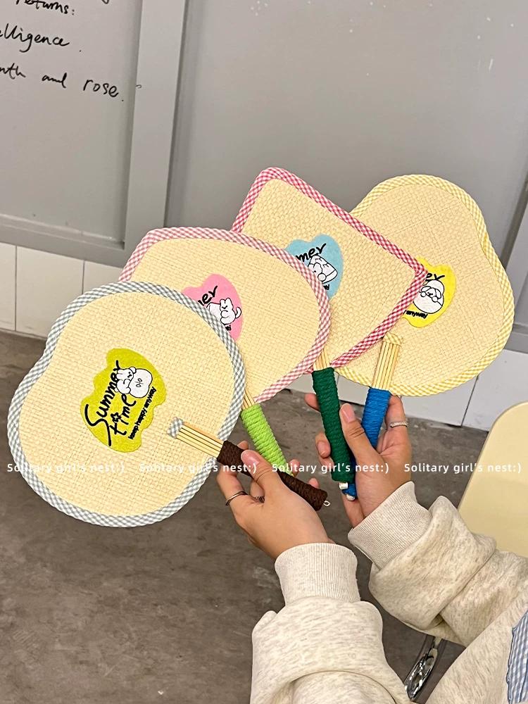Original Colorful Straw Fan, Portable Old-Fashioned Fan, Summer Handmade Wheat Straw Fan, Woven Retro New Chinese Style Photo Prop
