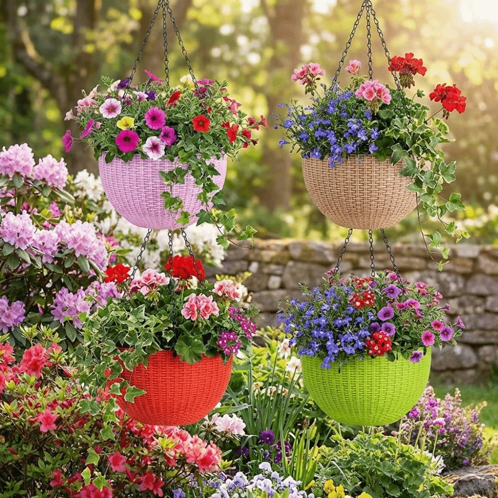 Plastic Imitation Rattan Hanging Pot European Style Macrame Plant Hanger  Garden