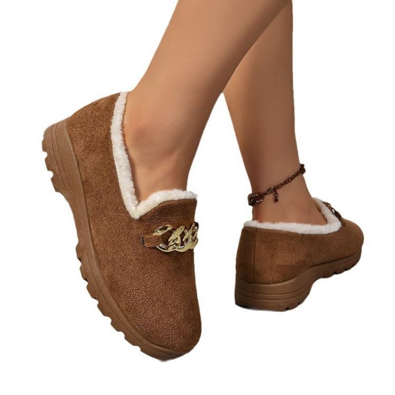 Women's Cotton Shoes Autumn and Winter New Large Size Round Head Thick Sole Metal Velvet Sewn Shoes Snow Boots Women