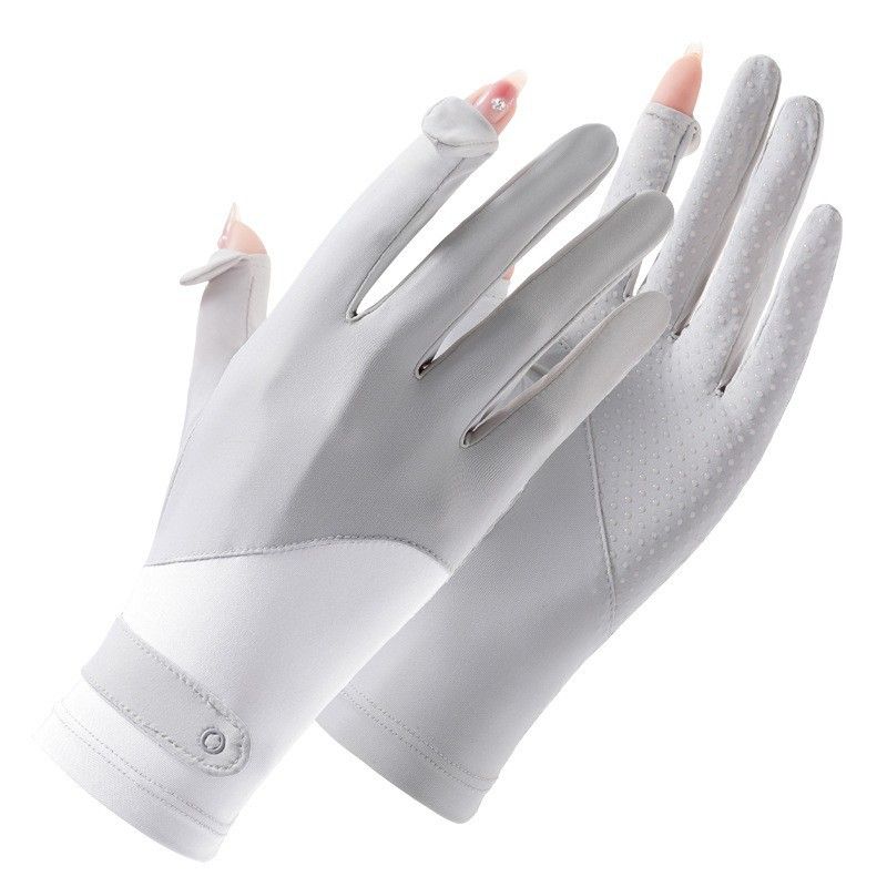 

Women s Outdoor Ice Silk Open Finger Trolley Sun Protection Gloves Ice silk double color (Patchwork)-Gray All yards