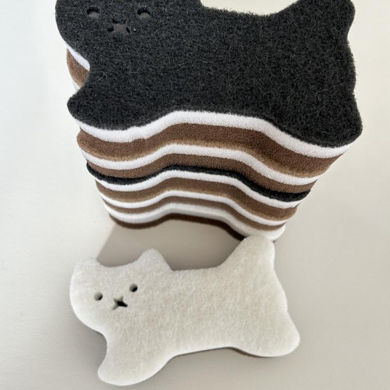 Cartoon Cat Three-Layer Dishwashing Sponge & Scouring Pad Set