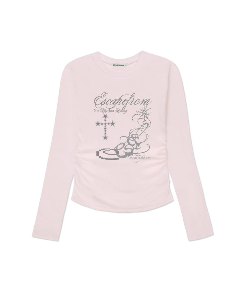 ESCAPEFROM Star Cross Print Slim Fit Shirred Long Sleeve [4 Colors]