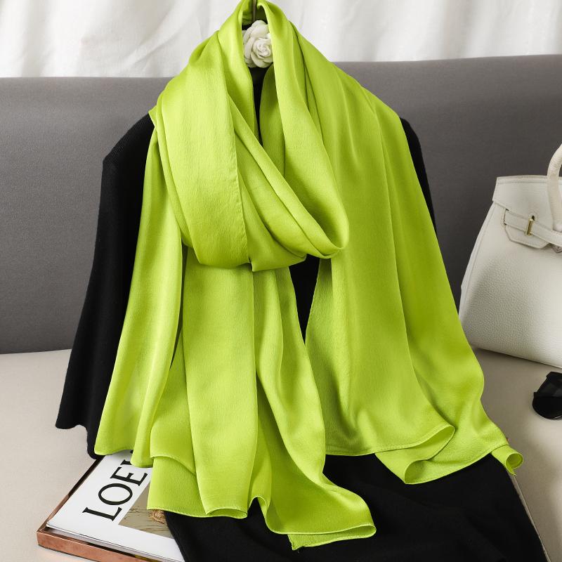 Luxury Brand Summer Solid Pure Silk Scarf Women Long Large Size Soft Wrap and Shawls Bandana Beach Hijab Head Female Foulard