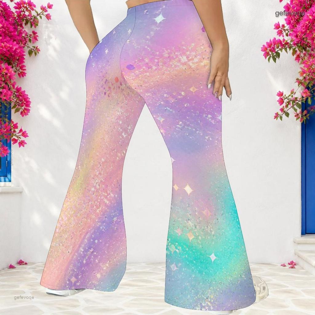 Women High Waist Large Size Printed Full Length Flared Pants