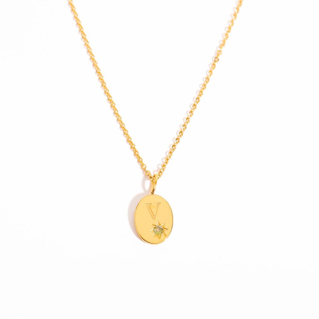 Titanium Steel High Color Retention 26 Letters Zircon 12 Constellations 12 Constellations Color Retention Necklace Plated With 18K Gold