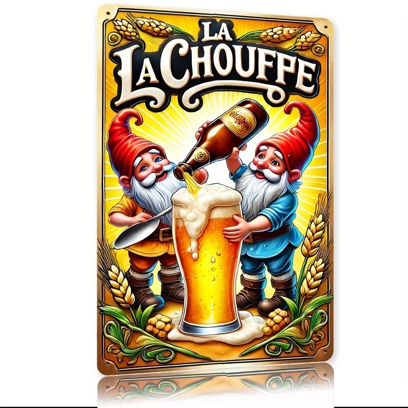 Vintage La Chouffe Beer Tin Sign Rustic Metal Wall Decor with Gnome Illustration for Home Bar Cafe Garage Farmhouse Bar