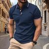 New Men's Casual POLO Shirt Lapel Collage Pull Stripes Button Business Solid Colour T-shirt Tops
