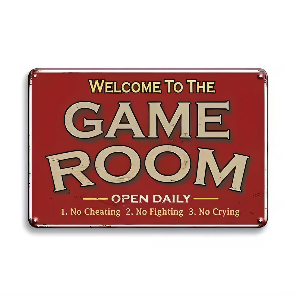 Tin Sign Welcome To The Game Room Open Daily Vintage Retro Style Metal Plaque Wall Decor for Man Cave Bar Pub Game Night Gift N