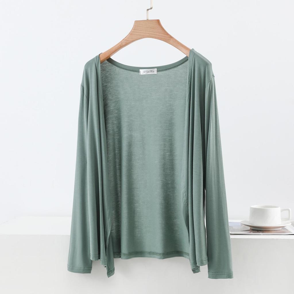 Dámský úzký modalový kardigan na jaro/léto - Jednobarevný, pletený top s dlouhým rukávem