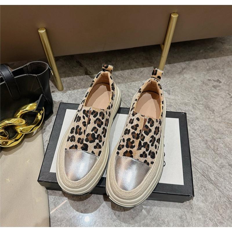 Leopard Print Color-blocking Single Shoes for Women's Spring/Autumn 2025 New Thick-soled One-foot Dad Casual Sneaker Cake Shoes