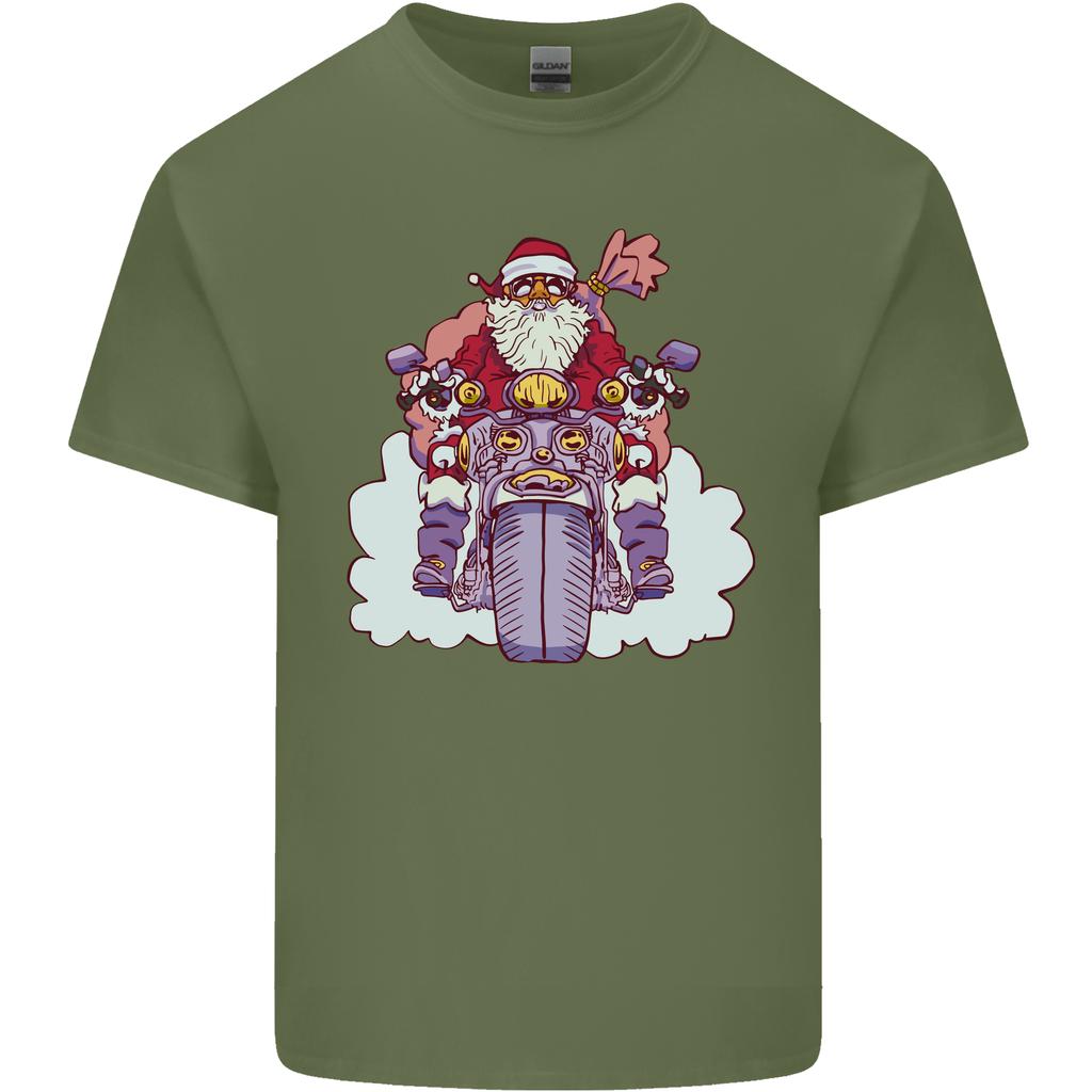 Biker Santa Christmas Motorcycle Motorbike Unisexs Light Cotton TShirt