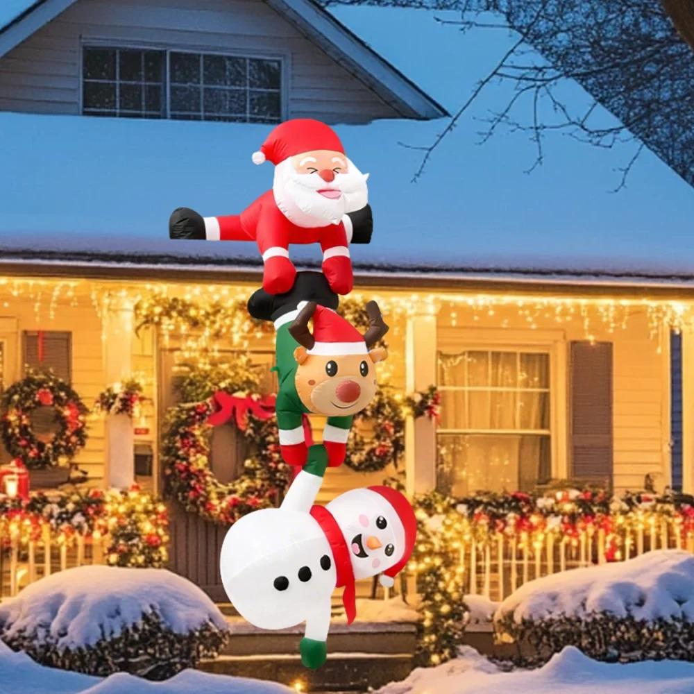 8FT Christmas Inflatables Decor, Climbing Santa Claus with Reindeer & Snowman/Elves, Xmas Decor for Beam Roof Tree Indoor Party